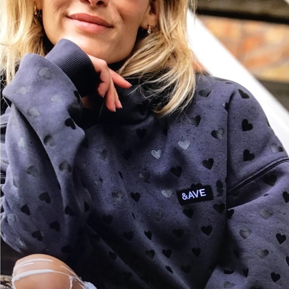 Comfort Zone Hoodie-Heart to Heart Ampersand Ave Heart Patterned Sweatshirt